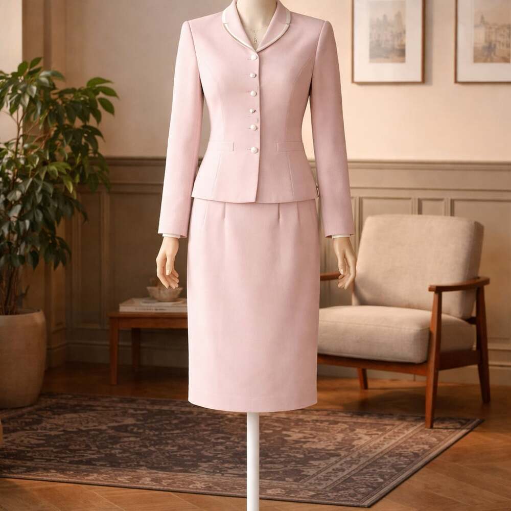 Le Suit Women's Petite Tonal Check Jacket and Front Slit Skirt Set